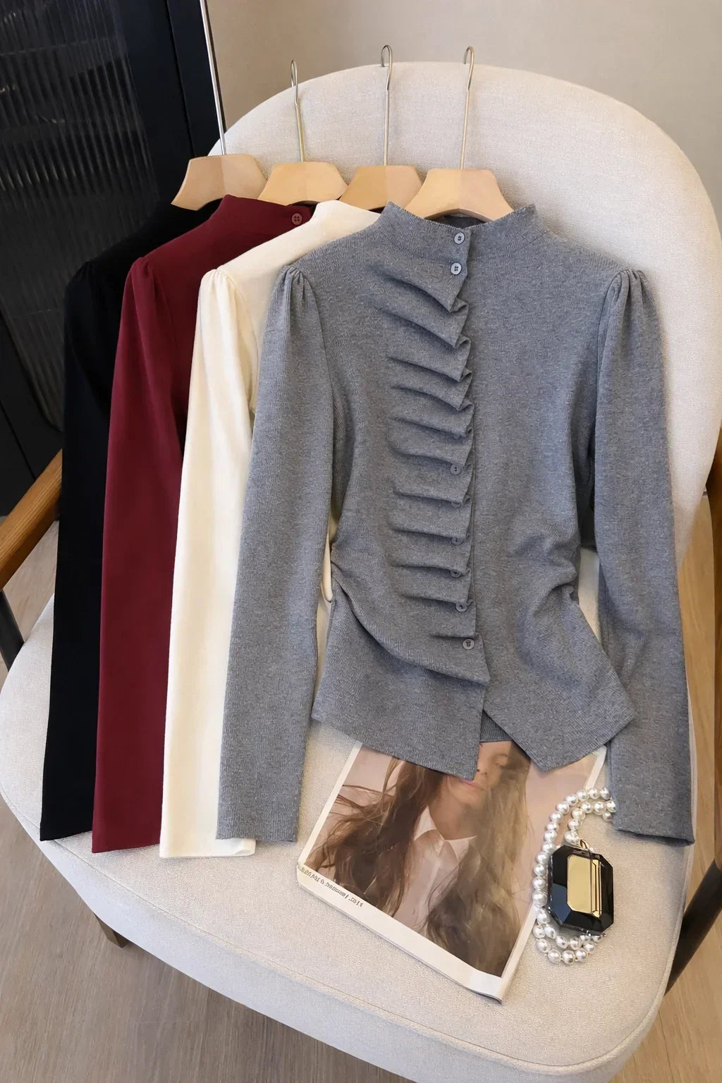Half Turtleneck Pleated Knit