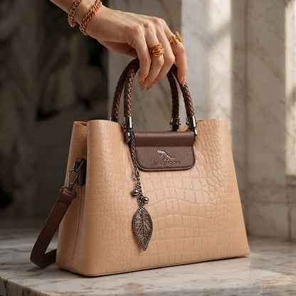Diagonal Leather Shoulder Tote