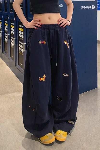 Embroidered Wide Leg Sweatpants