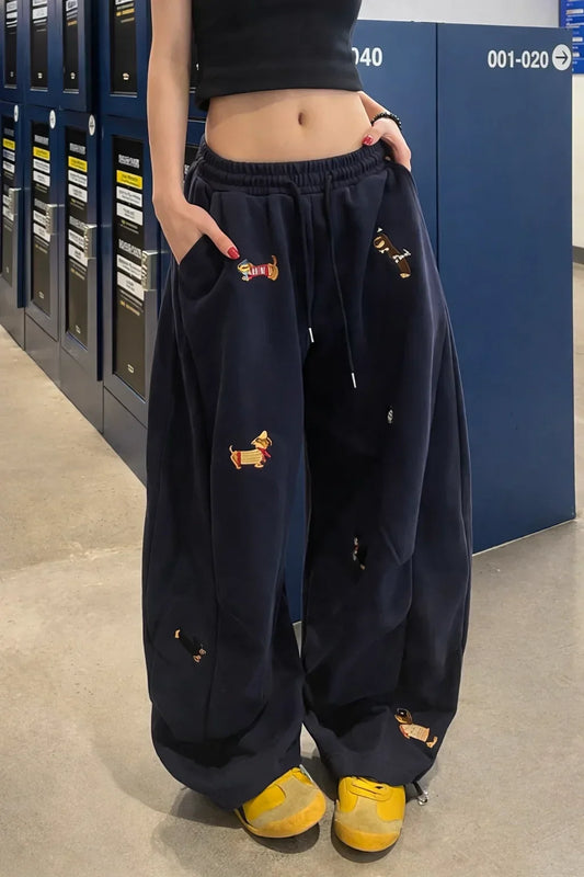 Embroidered Wide Leg Sweatpants
