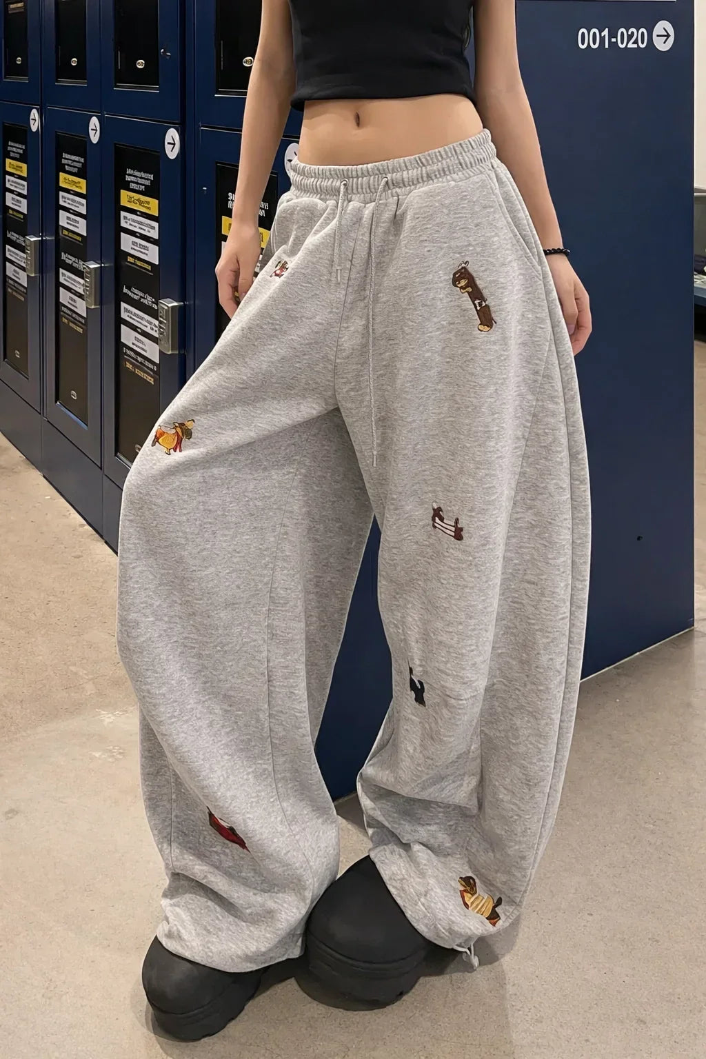 Embroidered Wide Leg Sweatpants