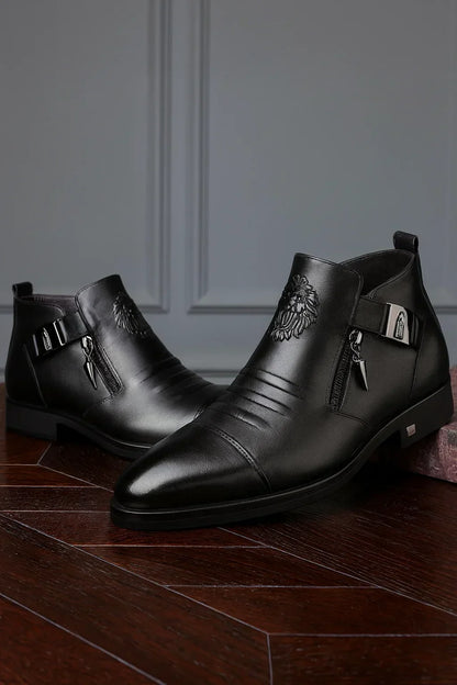 Embossed Leather Zip Boots