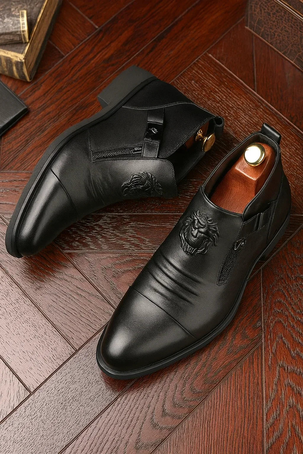 Embossed Leather Zip Boots