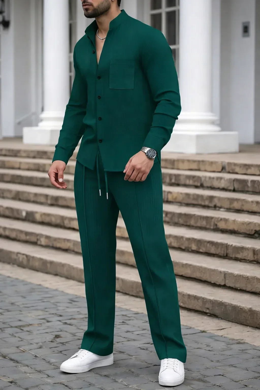 Waffle Knit Casual Suit