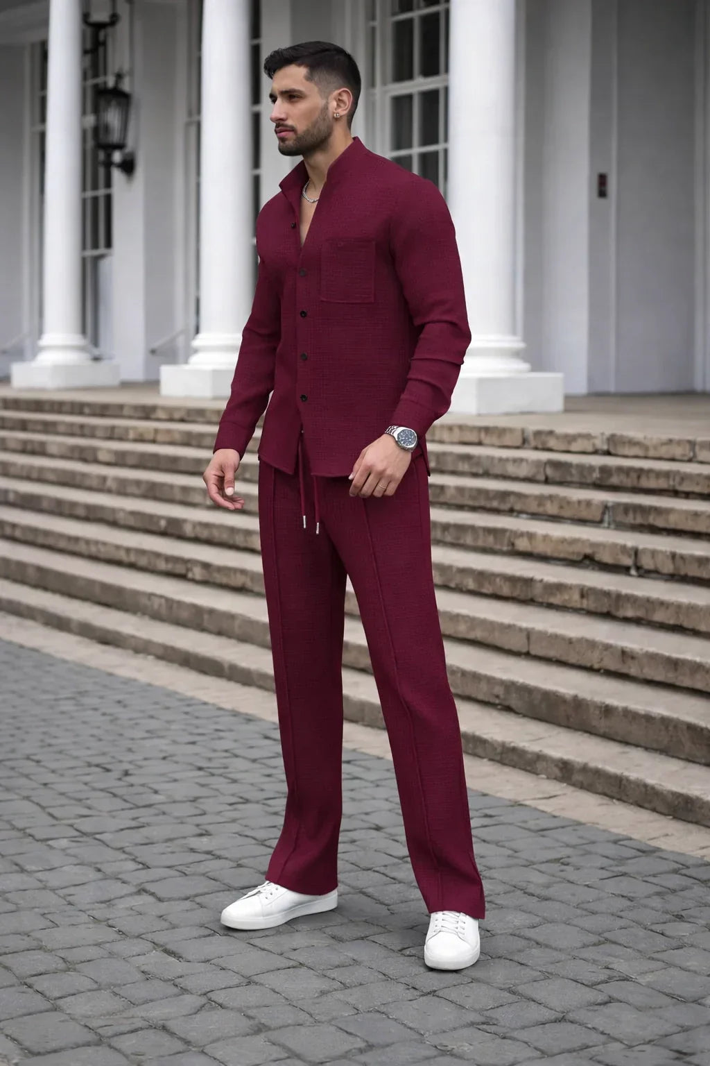 Waffle Knit Casual Suit