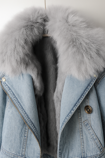 Margaux Luxe Lined Fox Fur Denim Coat