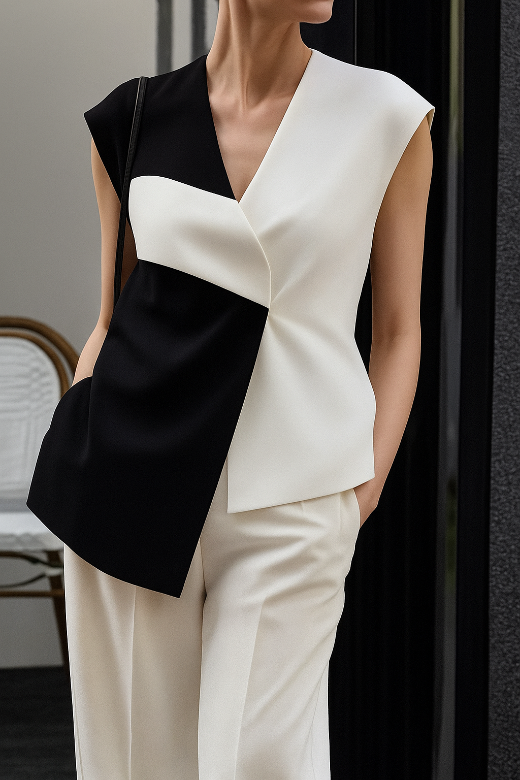 Contrast Color Asymmetric Vest