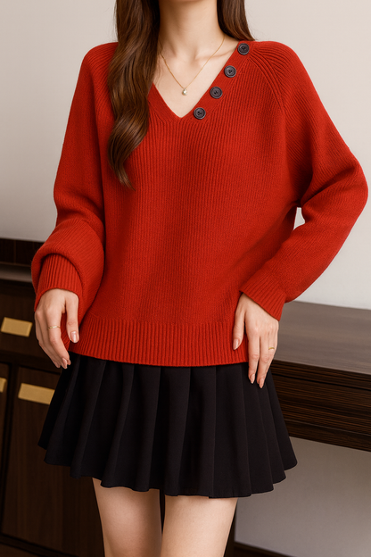 Detachable Scarf V Neck Sweater