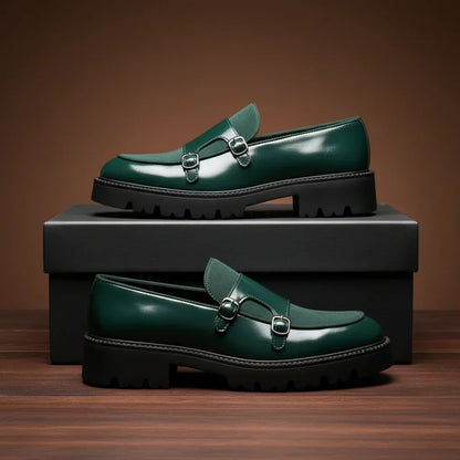 Double-Buckle Leather Loafers