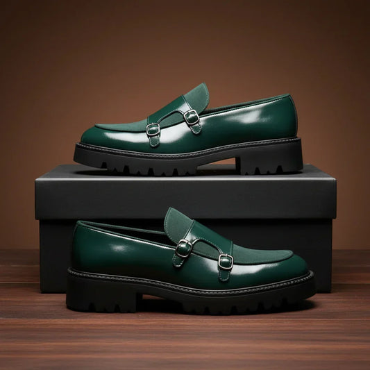 Double-Buckle Leather Loafers