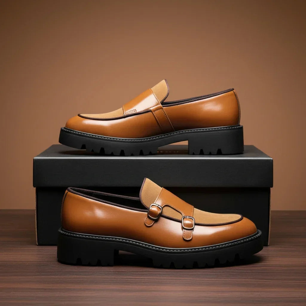Double-Buckle Leather Loafers