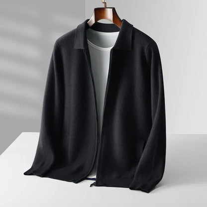 Zippered Lapel Knit Sweater