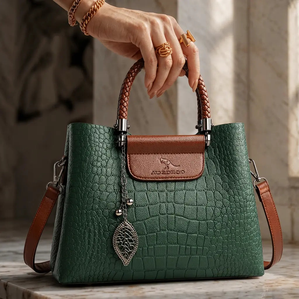 Diagonal Leather Shoulder Tote